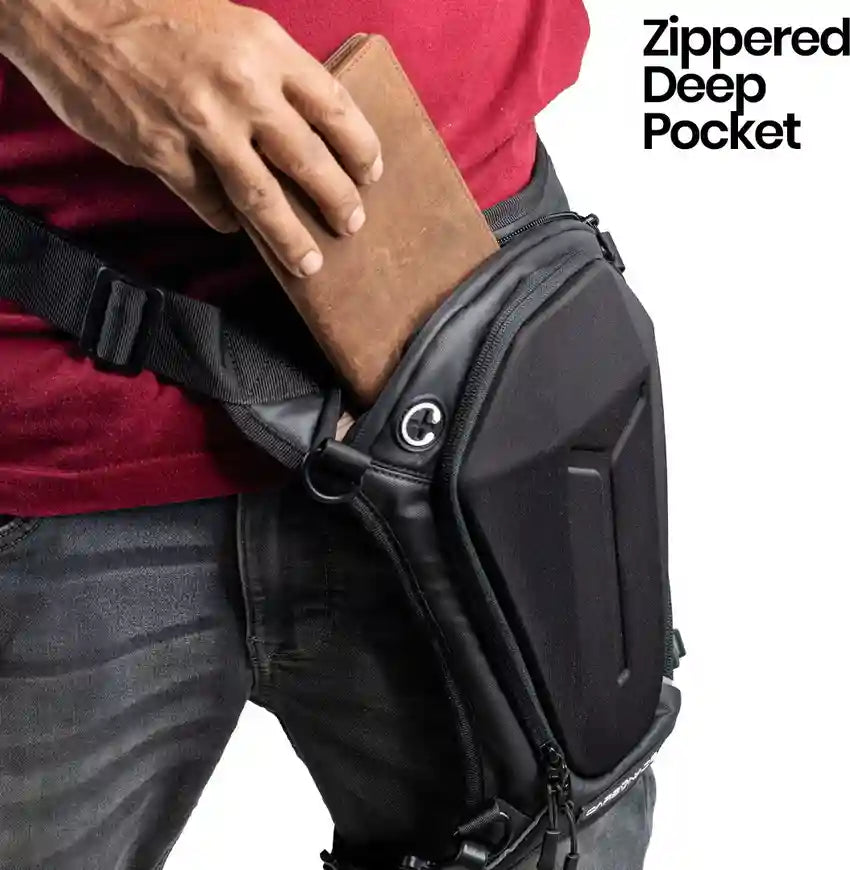 Carbonado Turtle Unisex Waist Bag | Multipurpose Utility Waist Pouch | Cross Body | Strap to Leg or Hip | for Motorcycling, Outdoor, Hiking, Adventure and Travel - BLACK