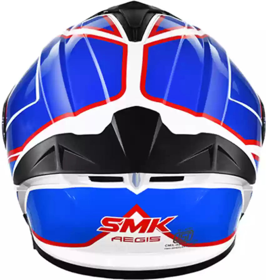 SMK Typhoon Aegis | D Ring with Dual Visor | GL-153 | Motorbike Helmet | (Gloss White and blue) helmet highlight 