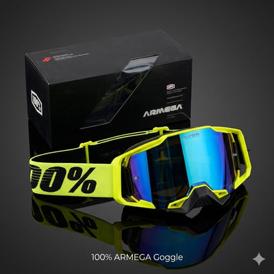 100 % AR MEGA Premium Protective Sport Goggles with Ultra HD Lens - NEON BLACK TINTED