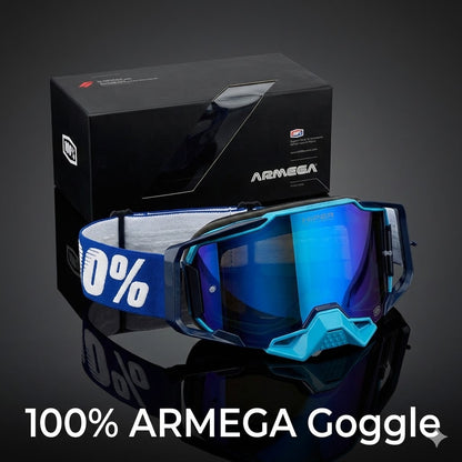 100 % AR MEGA Premium Protective Sport Goggles with Ultra HD Lens - DARK BLUE WHITE TINTED